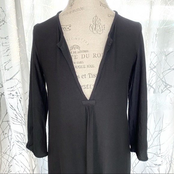 Eileen fisher black low v-neck long sleeve stretchy relaxed fit midi dress - Picture 2 of 8